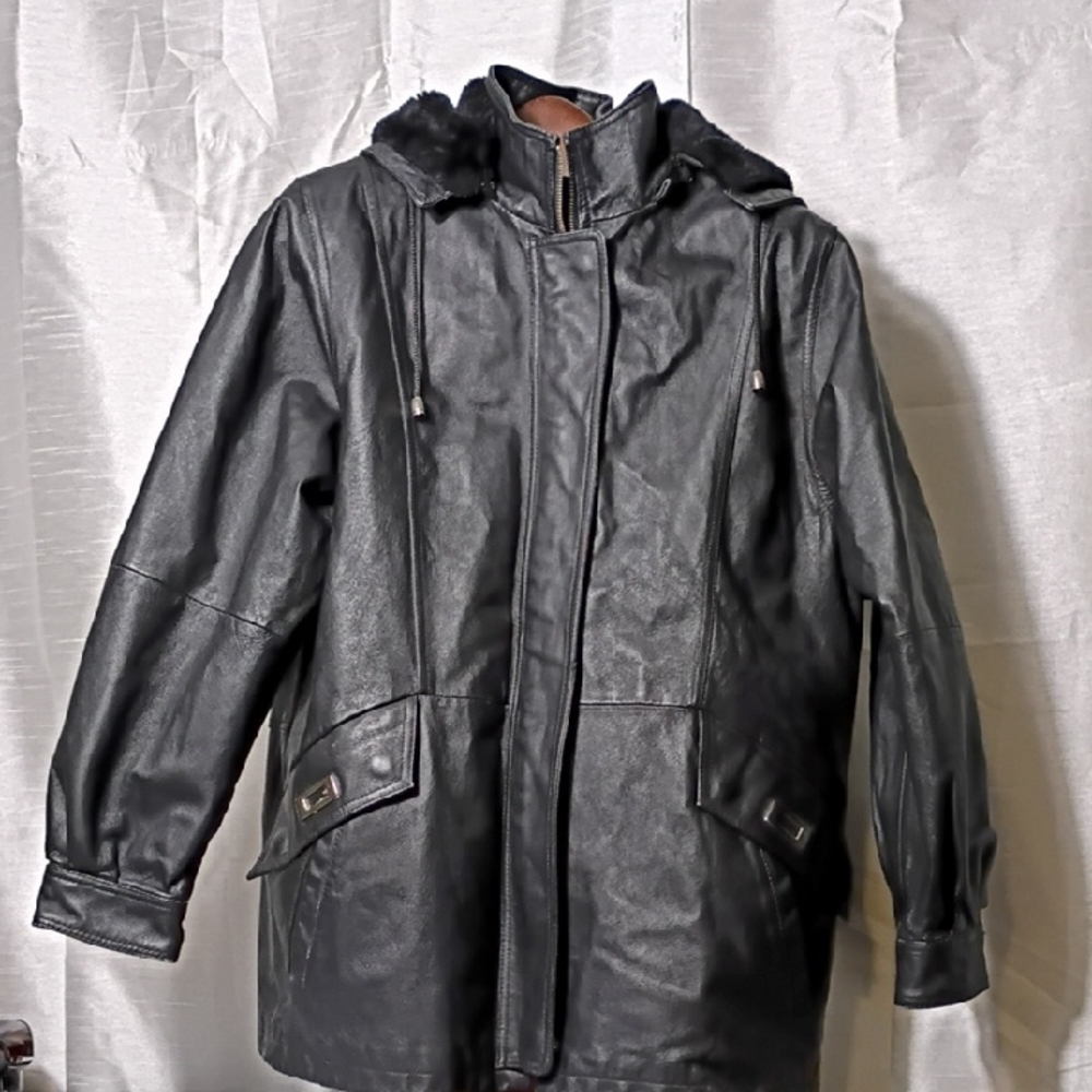 Croft & Barrow Black Leather Military Field Jacket Size M